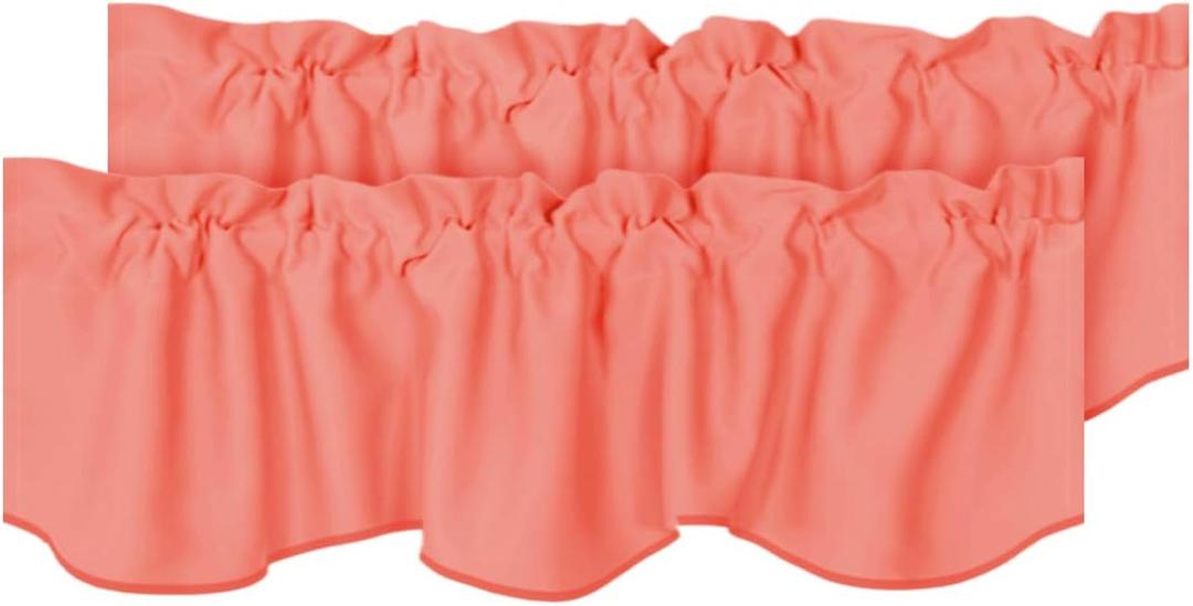 H.VERSAILTEX 2 Panels Christmas Blackout Curtain Valances for Kitchen Windows/Living Room/Bathroom Privacy Protection Rod Pocket Decoration Scalloped Window Valance Curtains, 52" W x 18" L, Coral
