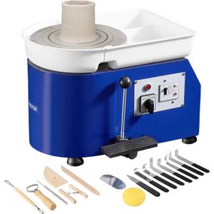 VEVOR 11inch Pottery Wheel, 350W Ceramic Wheel Forming Machine, Adjustable 60-300RPM Speed Handle and Foot Pedal Control, ABS Detachable Basin Sculpting Tool Apron Accessory Kit for Work Art Craft DIY (Blue)