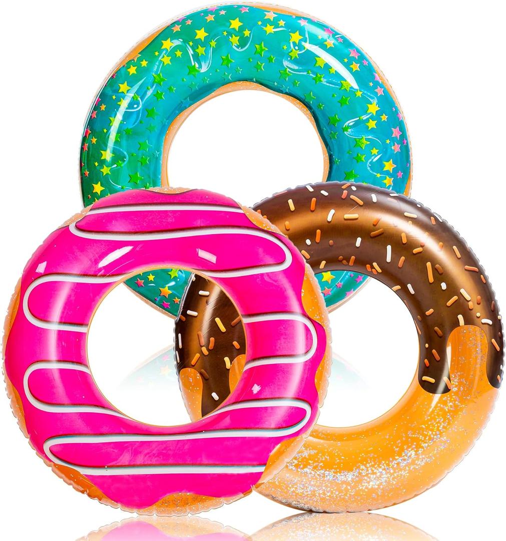 JOYIN Donut Pool Float with Glitters 32.5 (3 Pack), Funny Tube Toys for Swimming Pool Party and Donut Party Supplies