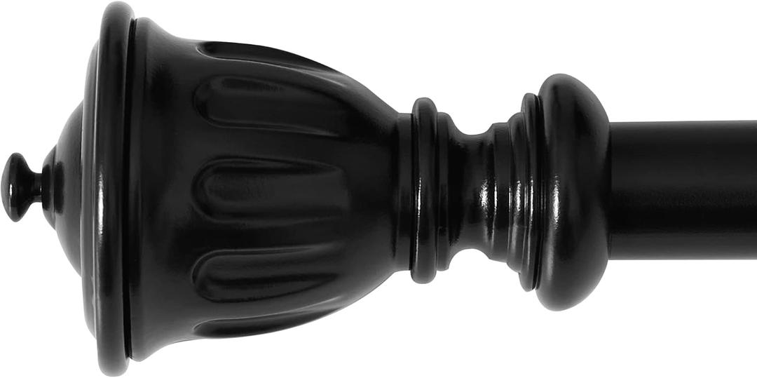 NICETOWN Matte Black Curtain Rods for Windows 28 to 48 Inches Long Heavy Duty Adjustable Curtain Rods, Suitable for Bedroom Kitchen, Includes Trophy-Style Finials, Sold by Single