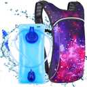 Rave Hydration Pack, Hydration Backpack with 2L Hydration Bladder, Festival Essential Water Backpack for Hiking, Running, Cycling, and Music Festivals (Purple Starry)
