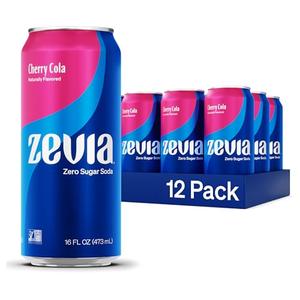 Zevia Zero Sugar Soda, Cherry Cola, 16 oz Cans (24-Pack) – Naturally Sweetened, Zero Calorie Sugar Free Soda - Non-GMO Project Verified, Gluten-Free, Vegan Best By: 04-02-2026