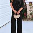 KIRUNDO Lounge Sets for Women Airport Travel Outfit 2026 Summer Off the Shoulder Tops Wide Leg Pants 2 Piece Matching Set, 3X