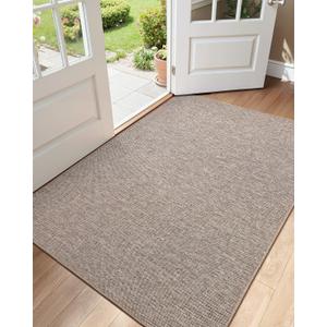 Color&Geometry Ultra Thin Indoor Door Mat (Rolled-up NO Creases) 36"x56", Non Slip Rubber Backed Dirt Trapper Door Mat Indoor Entrance, Low Profile Entryway Mat, Easy Clean, Light Brown Linen