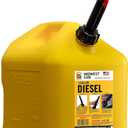 Midwest Can 8610 Safe-Flo Auto Shut Off 5 Gallon Diesel Can Yellow Plastic Fuel Container With FlameShield Safety System & Quick-Flow Spout - Pack of 1