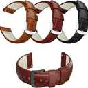 14mm 16mm 18mm 20mm 21mm 22mm 23mm 24mm Leather Watch Band Quick Release Watch Strap Replacement Deployment Buckle Wristband for Men and Women (Glossy Leather/Drak Brown)