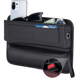 Car Seat Gap Filler Organizer Car Storage Organizer Car Accessories for Women/Men Interior Premium Leather Keeps Phone/Keys/Wallets (Black, 1 Pack)