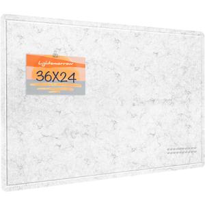 Lightomorrow Bulletin Board, 36 x 24 inches Felt Board - Decorative Pin Board, Cork Board Alternative for Wall, 3' x 2' Foldable Self-Adhesive Vision Board with 20 Pushpins - Marble White