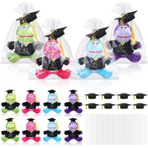 Leyndo 8 Set 2026 Graduation Stuffed Animal Plush Dinosaurs for Kids Bulk 5.5'' #1 Grad Stuffed Animal with Grad Cap Cards and Bags for College High School Preschool Kindergarten Party Favor