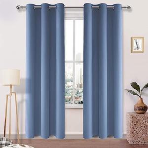 DWCN Dusty Blue Curtains 84 Inches Long, Thermal Blackout Bedroom Drapes, Solid Grommet Room Darkening Panels - W42xL84 Inch, 1 Pair