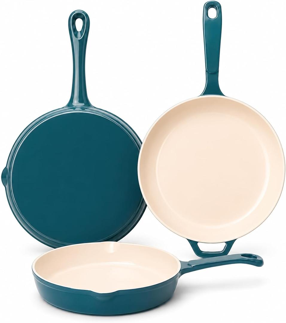 QuliMetal Nonstick Enameled Cast Iron Skillet Set (8", 9.5", 11")