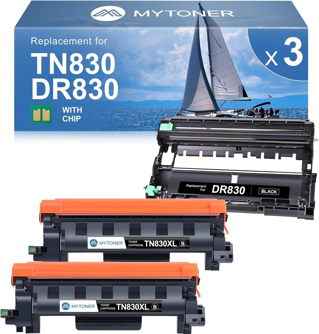 MYTONER Compatible Toner Cartridge and Drum Unit Replacement for Brother TN830XL TN830 XL/V/R TN-830 DR830 DR-830 for DCP-L2640DW HL-L2460DW MFC-L2820DW XL HL-L2405W L2400D Printer 2 Pack Toner 1 Drum