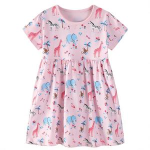 AMIYAN Toddler Girls Dress Cotton Summer Dresses Casual Print Short Sleeve Sundress Pink Animals 2T