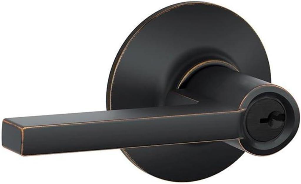 Schlage F51A LAT 716 Latitude Door Lever, Keyed Entry Lock, Aged Bronze