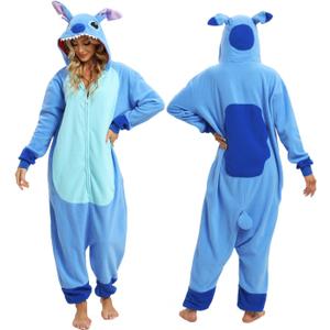 Wishliker Unisex Adult Onesie Pajamas Animal Onesies Women Men Christmas Halloween Cosplay Costume Sleepwear (Zipper Blue) X-Large