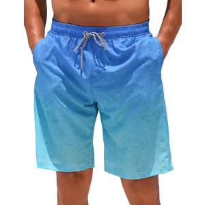 ELETOP Men's Swim Trunks Quick Dry Bathing Suit Swimming Board Shorts Mesh Lining Beach Swimwear (4X-Large, 464 Flower Gradient Blue)