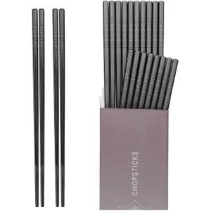 HIWARE 10 Pairs Fiberglass Chopsticks - Reusable Chopsticks Dishwasher Safe, 9 1/2 Inches - Black