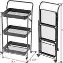 JAQ No Assembly Foldable Rolling Cart, 3 Tier Black Metal Folding Utility Cart with Handle, Heavy Duty Mobile Storage Organizer on Wheels for Office, Garage, Tools & Kitchen (Black)