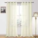 DWCN Ivory Sheer Curtains, Grommet Top Window Curtains for Bedroom & Living Room, Faux Linen Look Voile Semi-Transparent Solid Curtains Drapes Set of 2 Panels 52 x 102 Inch Long, Ivory