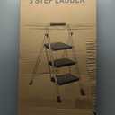 3 Step Ladder, Protable Steel Folding Stool with Wide Anti-Slip Pedal, 500lbs Sturdy Steel Ladder, Black