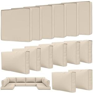 Tounosnt 14 Pcs Outdoor Patio Cushion Covers, Replaceable Waterproof Furniture Covers, Outdoor Non-Slip Covers with Zippers, Couch 3 Sizes for Backyard Garden, Covers Only, Cream