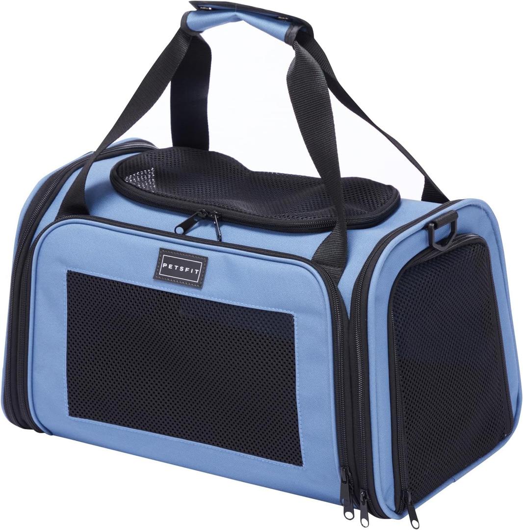 PETSFIT Pet Carrier, Dog Carrier Airline Approved, Collapsible Soft Sided TSA Approved Pet Carrier for Medium Cats, Puppies Up to 12 Lbs, Cat Travel Carrier, Blue