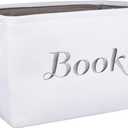 APPLE PIE ORDER Nursery basket, Storage & organizer Bin for Baby, Diapers, Wipes, Books, Toys. White Canvas fabric Decorative Box with Embroidering. (Books - Gray, Medium)