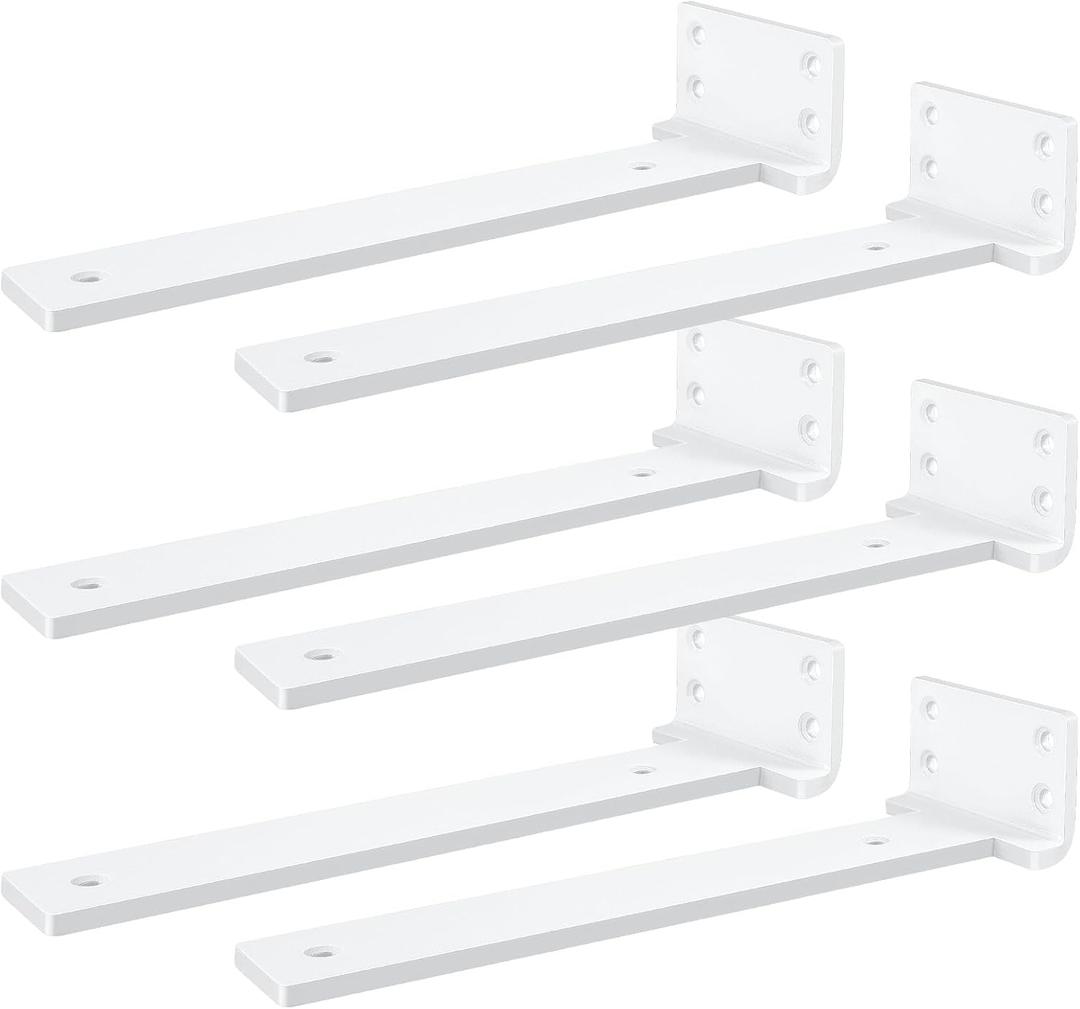 Heavy Duty Shelf Brackets, Floating Shelf Bracket 8 inch 6 Pack L Brackets for Shelves White Metal Support Bracket for DIY Decorative with Mounting Hardware