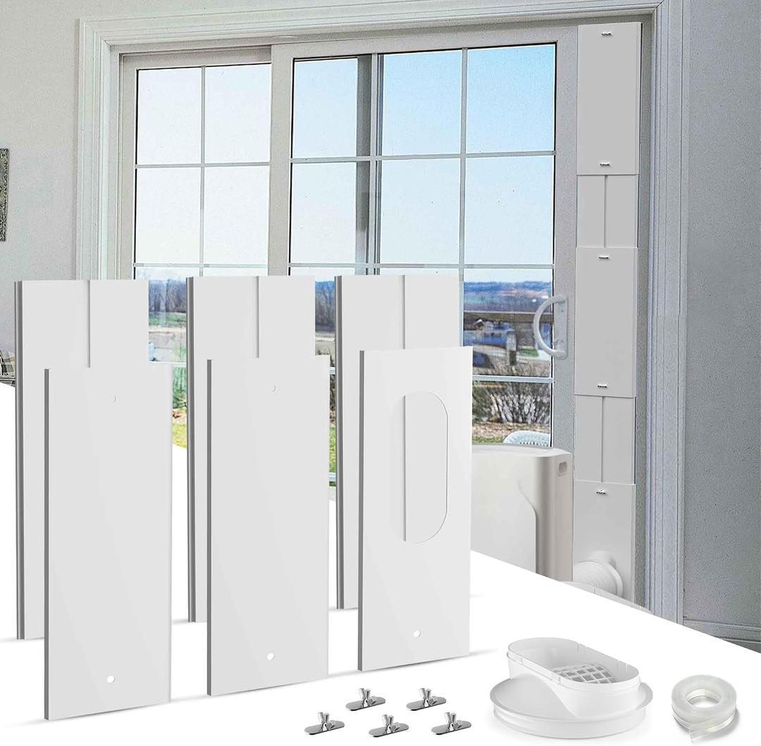 Universal Sliding Door AC Vent Kit: Coupler Filter Fits 5.1" & 5.9" Exhaust Hose, Portable air Conditioner Window kit with 6 Upgrade Plates, Adjustable 17 to 95 Inches