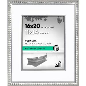 Americanflat 16x20 Picture Frame with Decorative Inner Mat Accent - Displays 11x14 Photos with Mat or 16x20 Without - Veranda Collection - Silver Vintage Frames with Polished Plexiglass