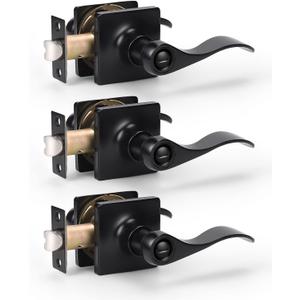 KNOBWELL 3 Pack Black Lever Door Handle Interior, Wave Style Privacy Door Levers Lock, Commercial Door Handle with Lock, Reversible for Left and Right