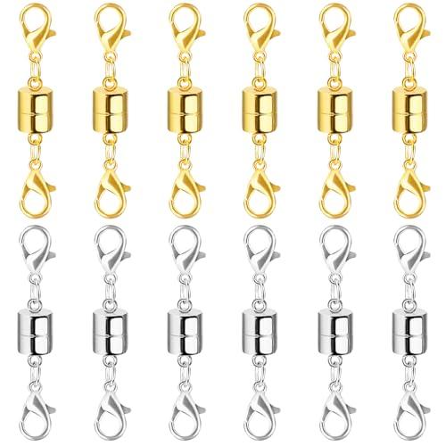 SUTQIGUI Magnetic Necklace Clasp and Closures with Double Lobster Clasp, 14K Gold and Silver Necklace Extenders for Women Jewelry Magnetic Clasps for Necklaces, Bracelet Necklace Extender(12PCS)