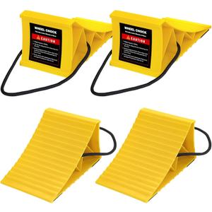 Wheel Chocks for RV Trailer, 4 Pack Non Slip Wheel Chocks for Travel Trailers with Rope for Easy Removal, Lightweight Plastic Wheel Stoppers Block for Camper Cars Trucks