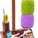 Hobekoee Wooden Yarn Holder for Crocheting and Knitting,Upgrade Magnetic Yarn Holder Spinner with Phone SlotCrochet Storage Cup,360 Rotation Yarn Ball Holder,Crochet Lovers/Ideal Gift (Dark Brown)