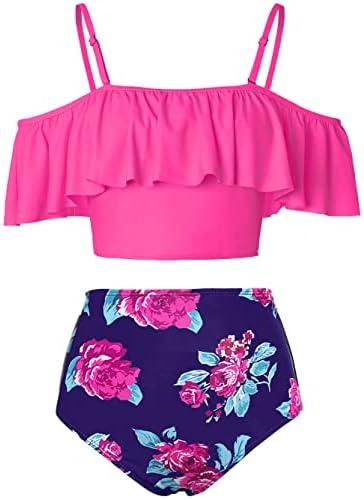 Kaei&Shi High Waisted Flounce Bikini Set,Tummy Control Swimsuits for Women,Off Shoulder.M