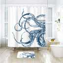 Octopus Shower Curtain 72Wx72H Inch Navy Blue Ocean Kraken Giant Tentacles Sea Creatures Mythical Nautical Animal Fabric Waterproof Bathroom Home Decor Set 12 Plastic Hooks