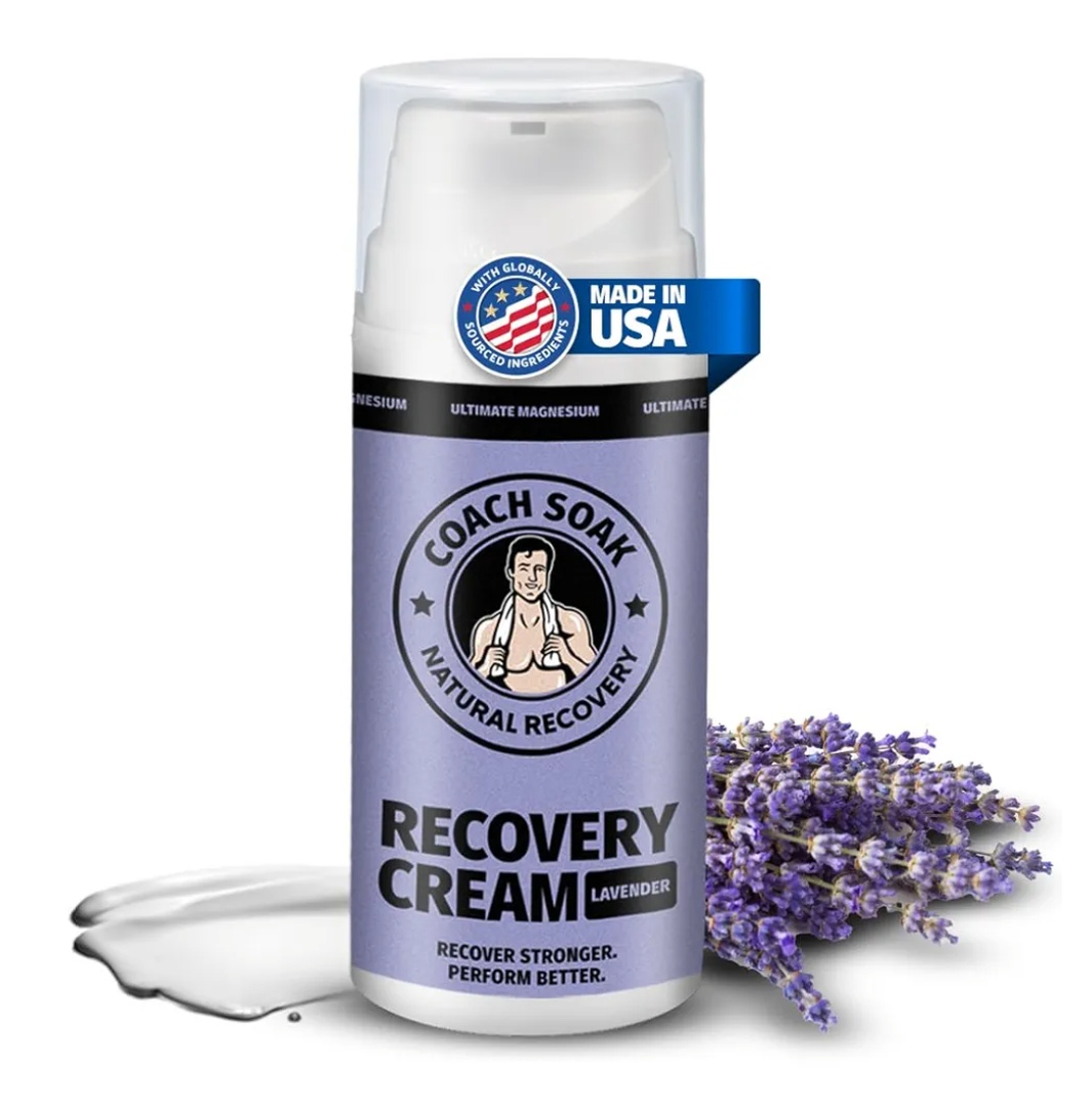 Coach Soak Magnesium Cream with MSM in Pump Bottle - Natural Recovery Cream with Magnesium Chloride & Menthol - Fast-Absorbing for Muscles & Joints, Lavender 3.4oz