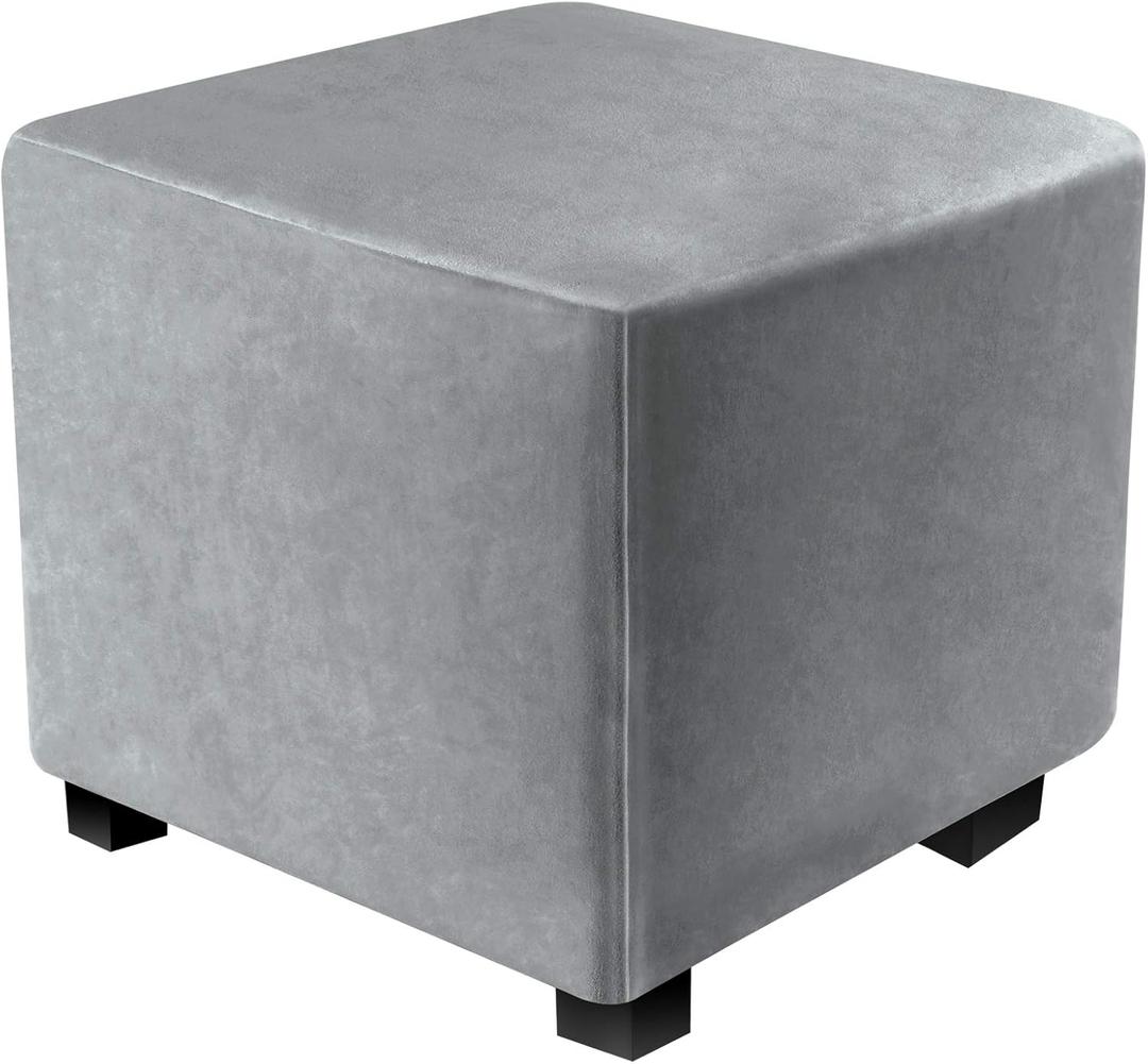 Ottoman Covers Slipcover Square Ottoman Covers Protector for Footrest Foot Stool Furniture Stretch Comfortable Velvet with Elastic Bottom (Length & Width:13-18", Height:15-18", Light Grey)