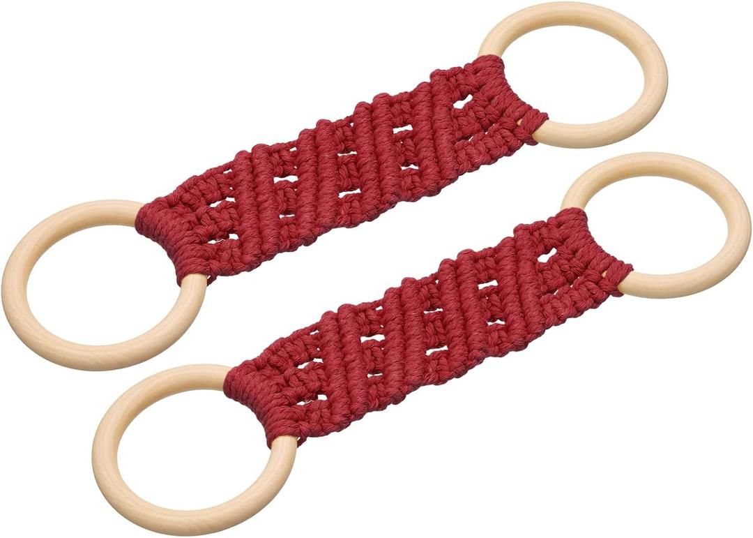 uxcell 2Pcs Kitchen Dish Towel Holder, 11"x3" Crochet Towel Ring with Hanging Loop for Cabinet House Oven Stove Door, Red