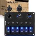 Nilight 6 Gang ON Off Rocker Switch Panel 12V Voltmeter Dual USB Charger Cigarette Lighter Socket For RV Truck Boat  (Blue)