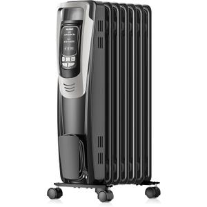 PELONIS Radiator Heater for indoor use Large Room with Remote, Thermostat & LED Display, Quiet Oil Filled Heater with 5 Temperature Settings, Overheat & Tip-Over Protection, Silver