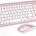 Wireless Keyboard and Mouse Ultra Slim Combo, TopMate 2.4G Silent Compact USB 2400DPI Mouse and Scissor Switch Keyboard Set with Cover, Batteries Included, for PC/Laptop/Windows/Mac  Rose Gold White