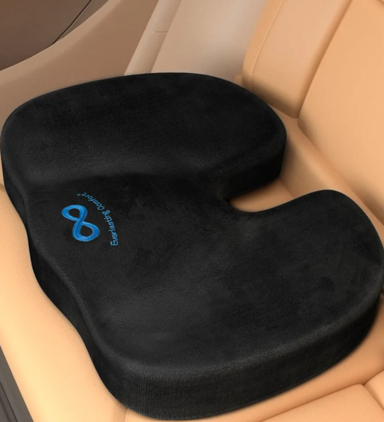 Everlasting Comfort Memory Foam Car Seat Cushion - Tailbone Pain Relief, Driving Seat Cushion for Short People - Office, Wheelchair, Gaming Chair, Travel - Non-Slip, Washable Cover