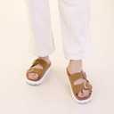 Women Platform Sandals, Arch Support Slides with Adjustable Buckle Straps, Open-Toe Wedge Chunky Sandals for Summer Size 5-10 (7, Brown)