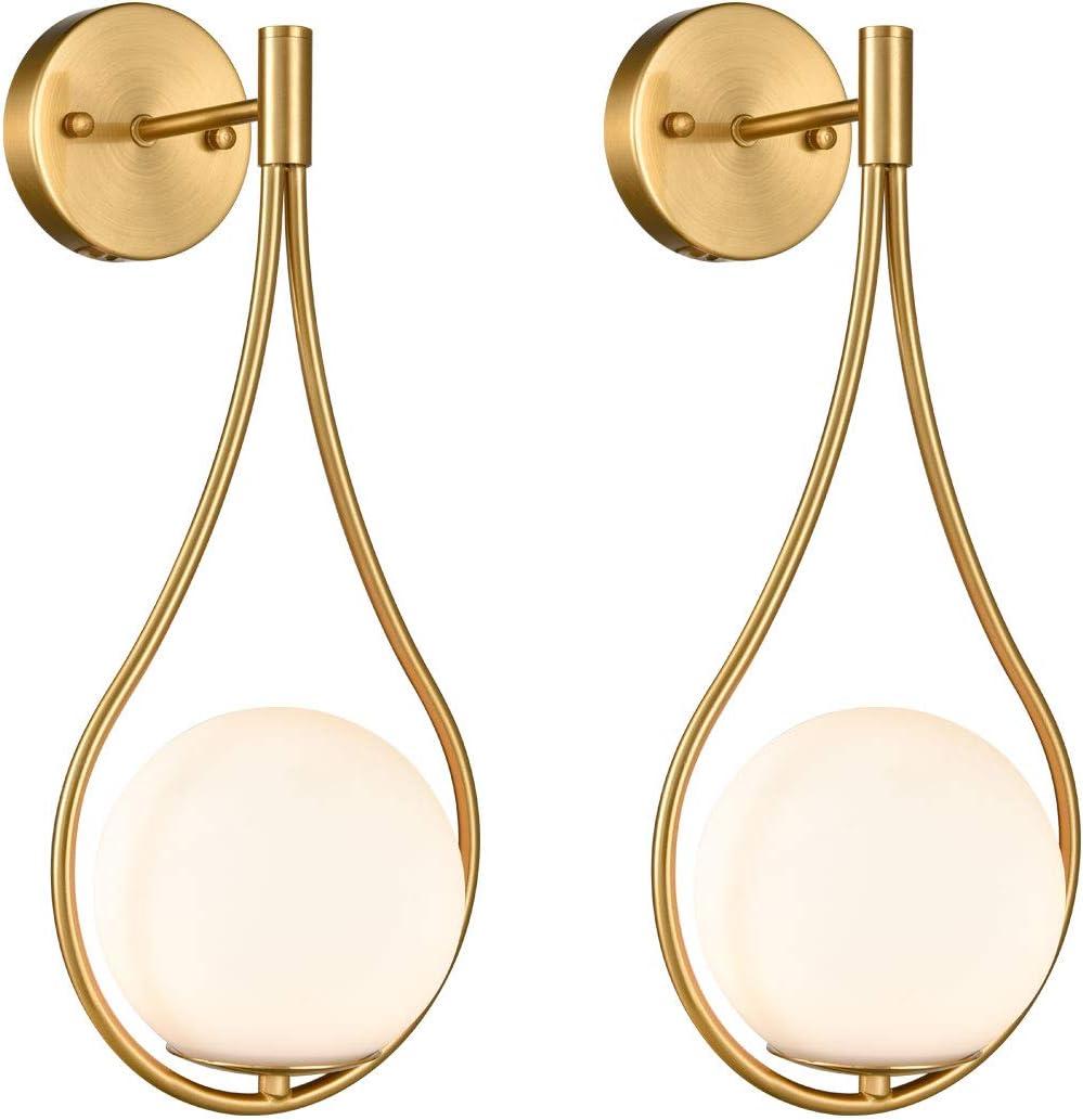 HOLKIRT Mid-Century Modern Wall Sconces Bathroom Globe Vanity Light Fixture Brass Set of 2 (2 Pack-Brass)