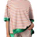 SHEWIN Shirts for Women 2026 Loose Short Sleeve Sweatshirt Cute Womens Summer Tops Dressy Casual Crewneck Color Block Tee Shirt Trendy Spring Outfits White and Orange Stripe XL
