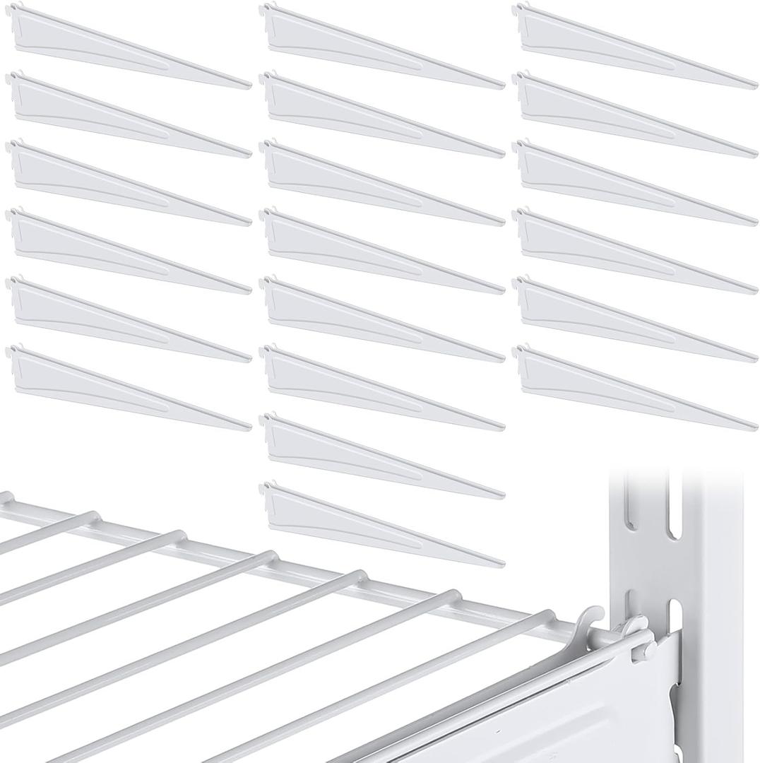 Wonderjune Adjustable Locking Shelf Bracket 16 Inch Shelf Brackets Heavy Duty Wire Shelving Brackets for Deep Wire Shelving Double Track System (White,20 Pcs)
