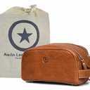 10" Premium Leather Toiletry Travel Pouch With Waterproof Lining | King-Size Handcrafted Vintage Dopp - Kit ~ Gift for Father's Day By Aaron Leather Goods