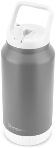 Luxgola 64 oz Insulated Water Bottle, Half Gallon Stainless Steel Vacuum Tumbler with Flip Straw Lid and Top Handle - Keeps Drinks Cold/Hot, Wide Mouth, Leak Proof, BPA-free, Non-slip Base (Grey)