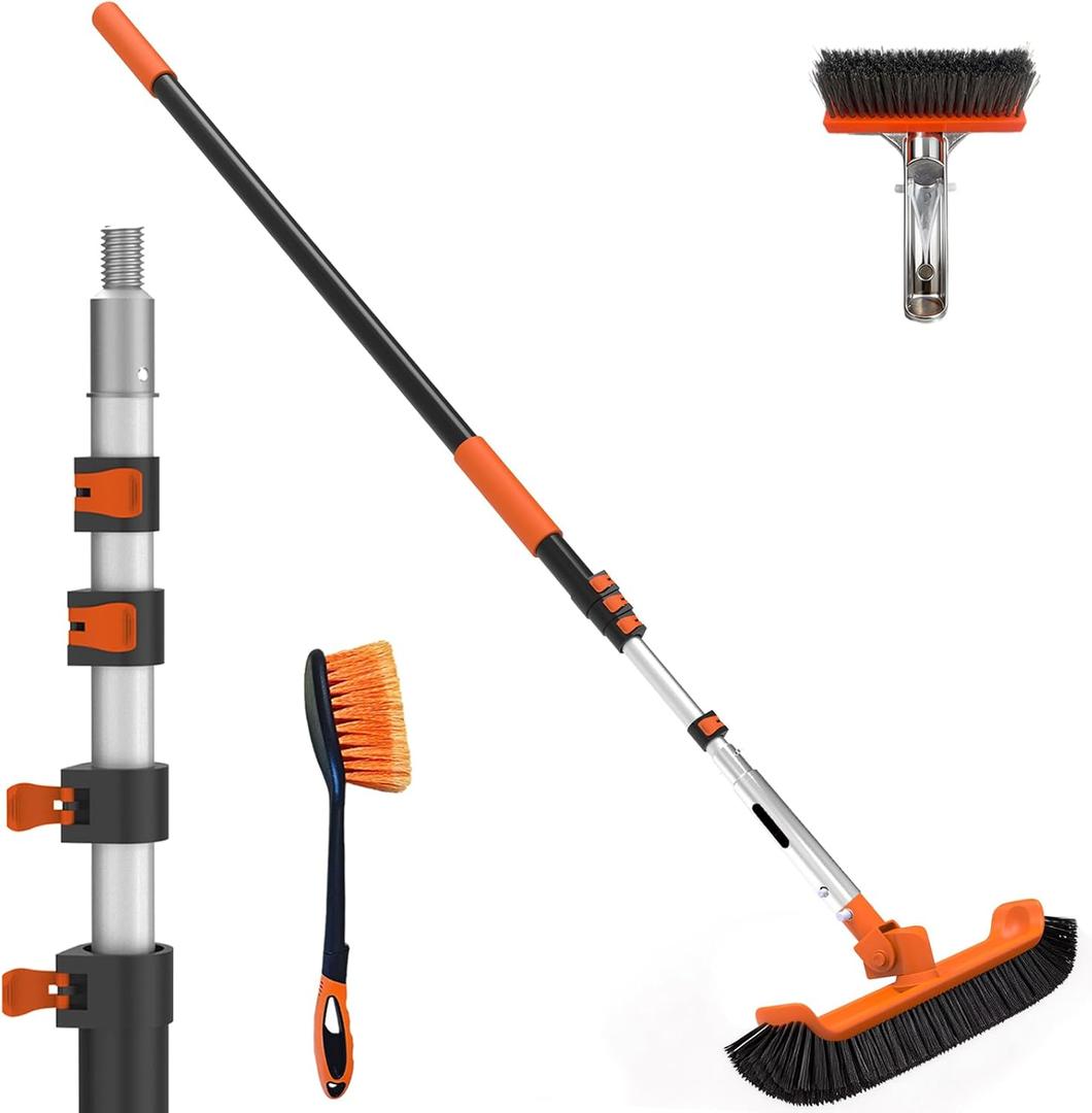 SISIUPASSIE Pool Brush Kit with Pole, Upgrade 18" Pool Brush and High-Efficiency Stainless Steel Bristles Brush with Telescopic Pole for Cleaning Pool Walls, Curved Ends, Tiles & Floors, 20 FT